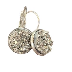 Silver Gray Druzzy style lever back earrings